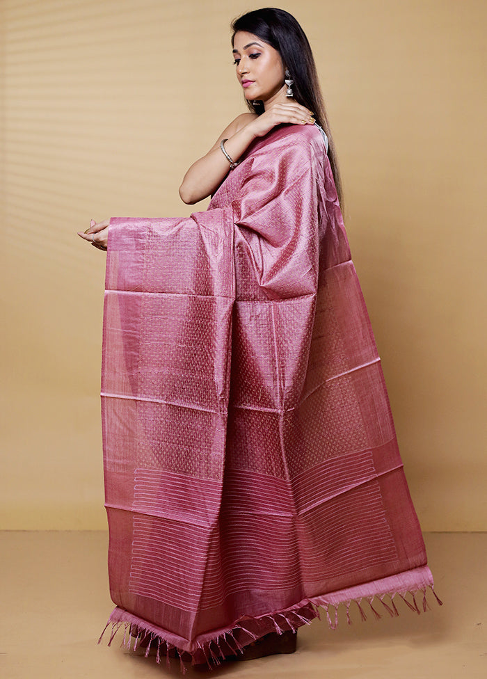 Pink Tussar Silk Saree With Blouse Piece