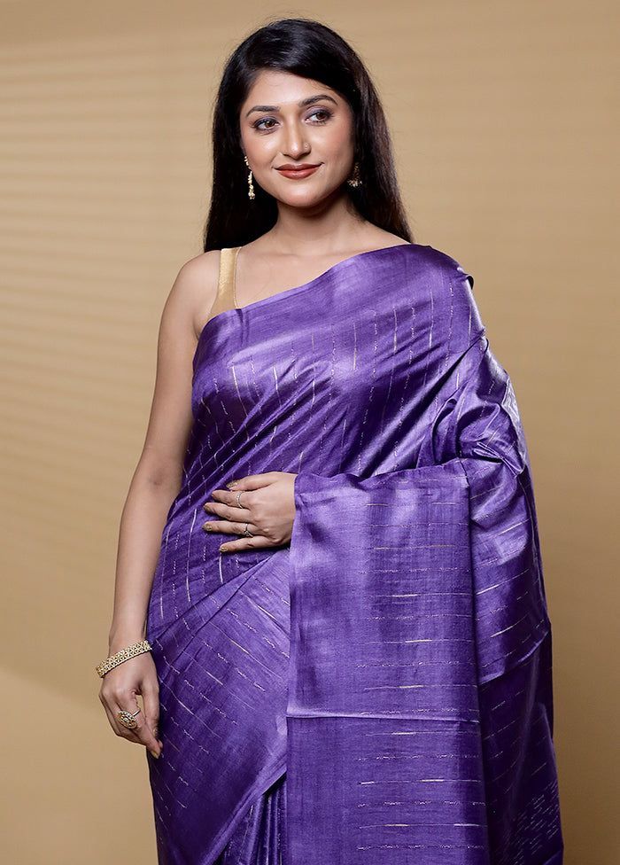 Purple Tussar Silk Saree With Blouse Piece