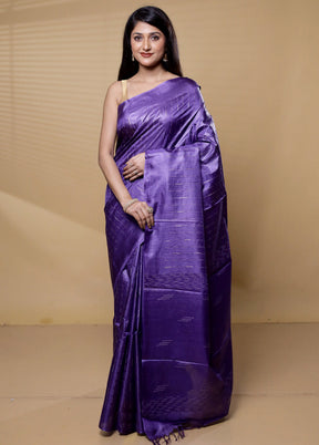 Purple Tussar Silk Saree With Blouse Piece