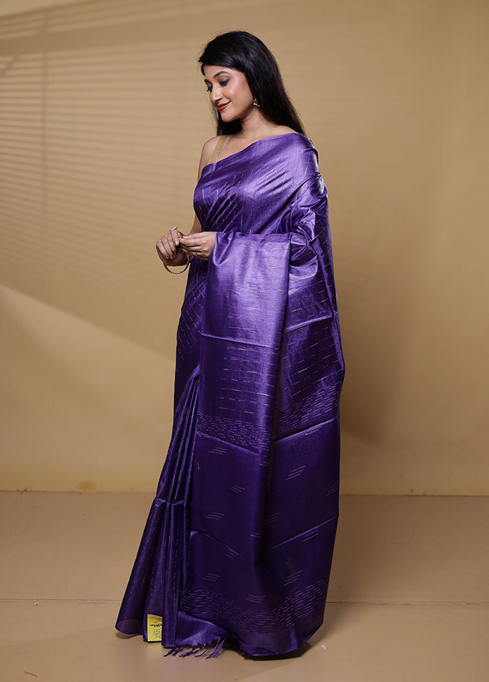 Purple Tussar Silk Saree With Blouse Piece