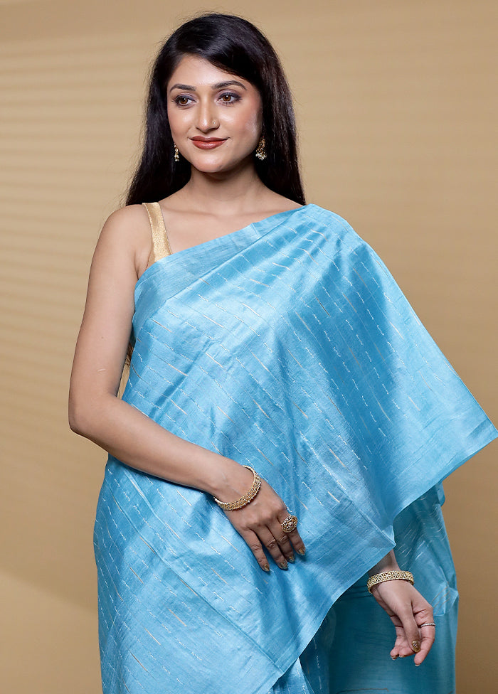 Blue Tussar Silk Saree With Blouse Piece