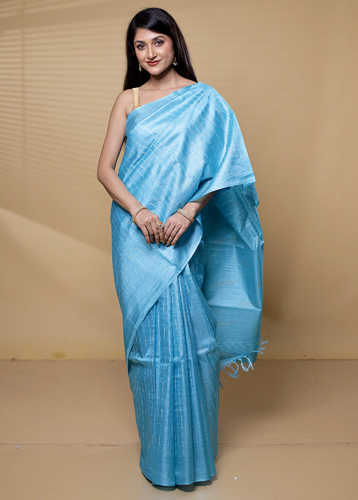 Blue Tussar Silk Saree With Blouse Piece