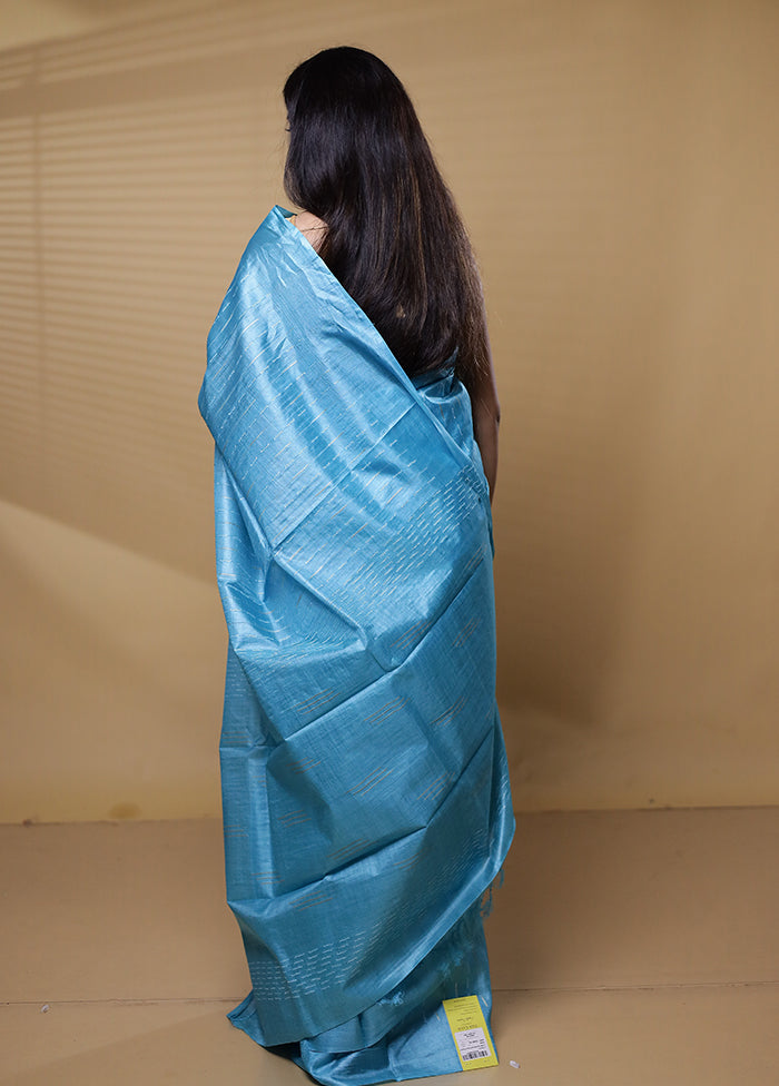 Blue Tussar Silk Saree With Blouse Piece