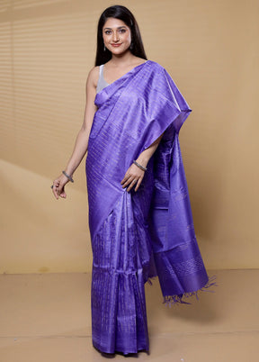 Blue Tussar Silk Saree With Blouse Piece