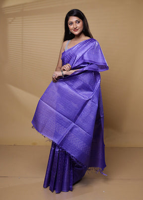 Blue Tussar Silk Saree With Blouse Piece