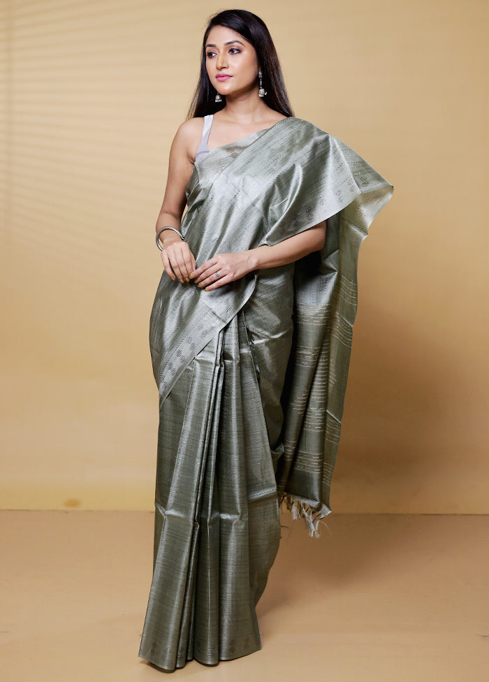 Green Tussar Silk Saree With Blouse Piece