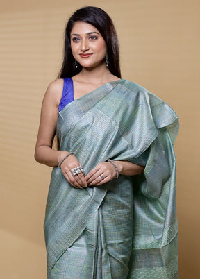 Green Tussar Silk Saree With Blouse Piece