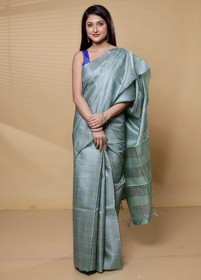 Green Tussar Silk Saree With Blouse Piece