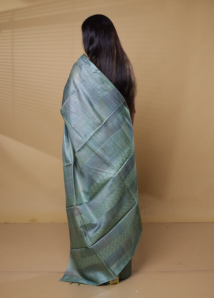 Green Tussar Silk Saree With Blouse Piece