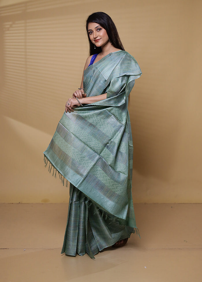 Green Tussar Silk Saree With Blouse Piece