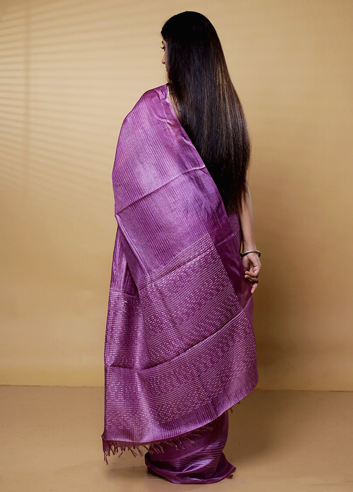 Purple Tussar Silk Saree With Blouse Piece