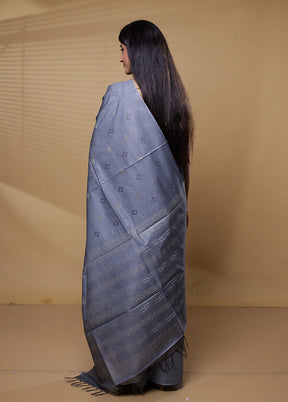 Grey Tussar Silk Saree With Blouse Piece