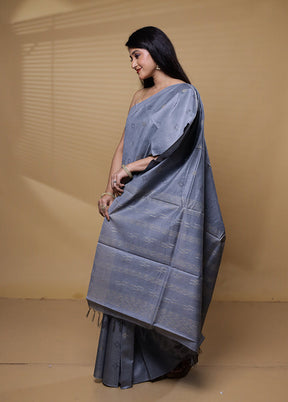 Grey Tussar Silk Saree With Blouse Piece