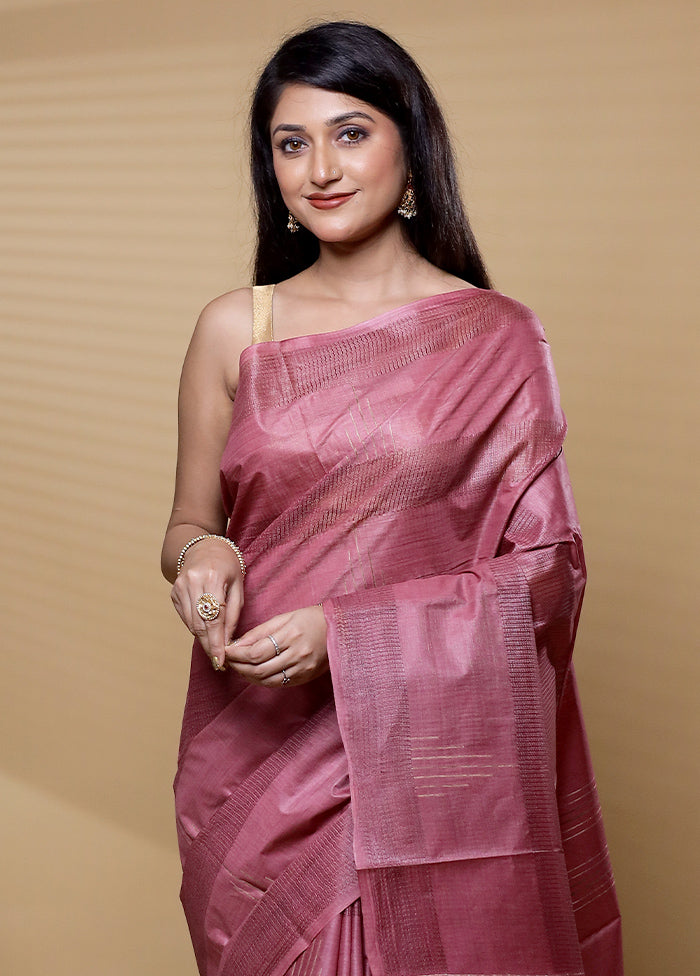 Rust Tussar Silk Saree With Blouse Piece