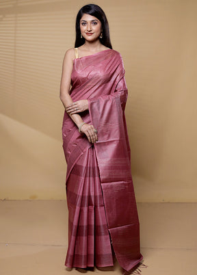 Rust Tussar Silk Saree With Blouse Piece