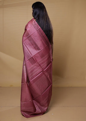 Rust Tussar Silk Saree With Blouse Piece