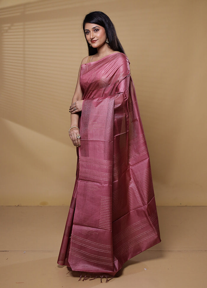 Rust Tussar Silk Saree With Blouse Piece