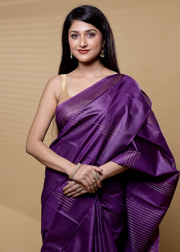 Purple Tussar Silk Saree With Blouse Piece