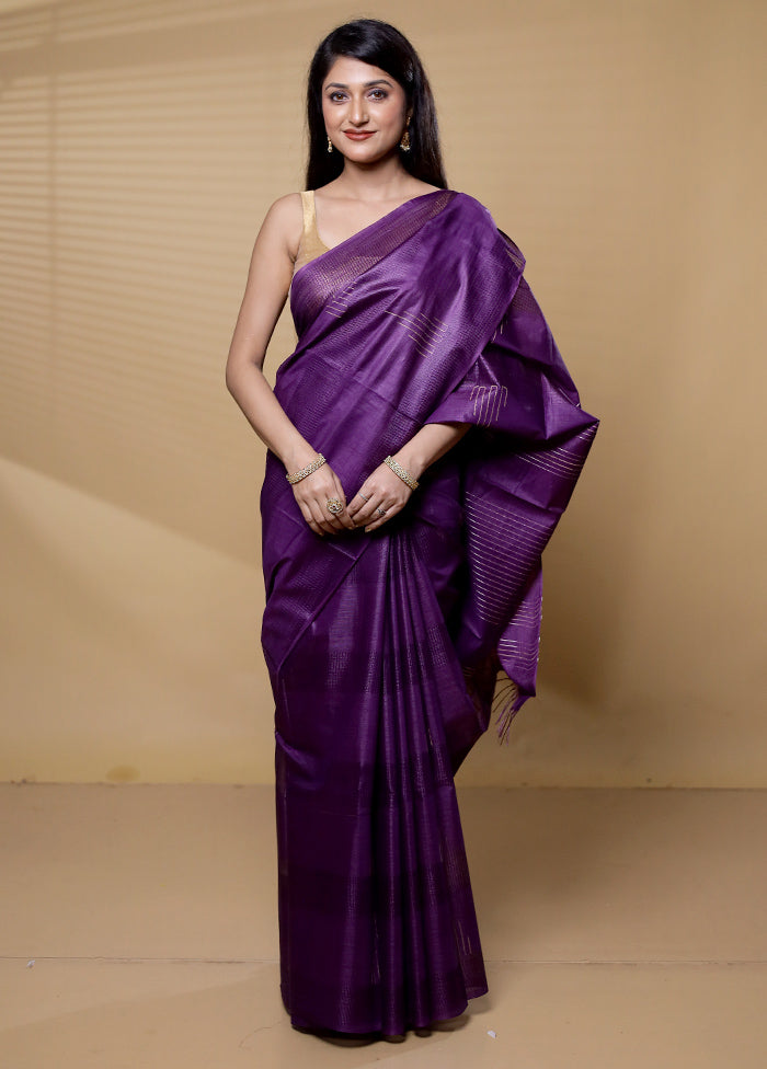 Purple Tussar Silk Saree With Blouse Piece