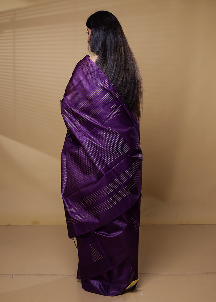 Purple Tussar Silk Saree With Blouse Piece