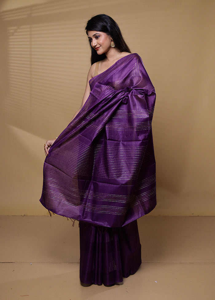 Purple Tussar Silk Saree With Blouse Piece