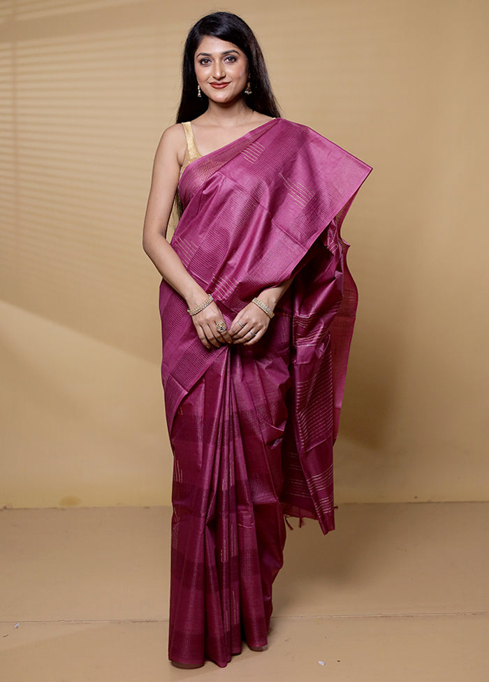 Purple Tussar Silk Saree With Blouse Piece