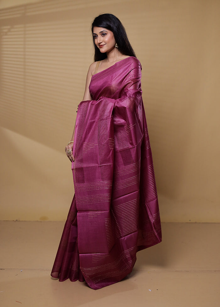 Purple Tussar Silk Saree With Blouse Piece