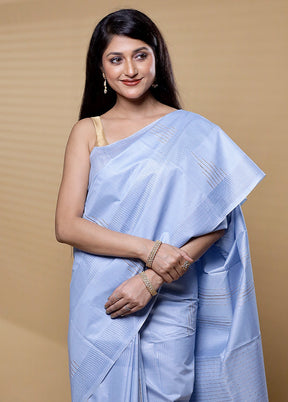 Blue Tussar Silk Saree With Blouse Piece