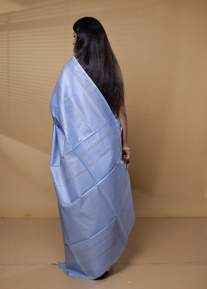 Blue Tussar Silk Saree With Blouse Piece