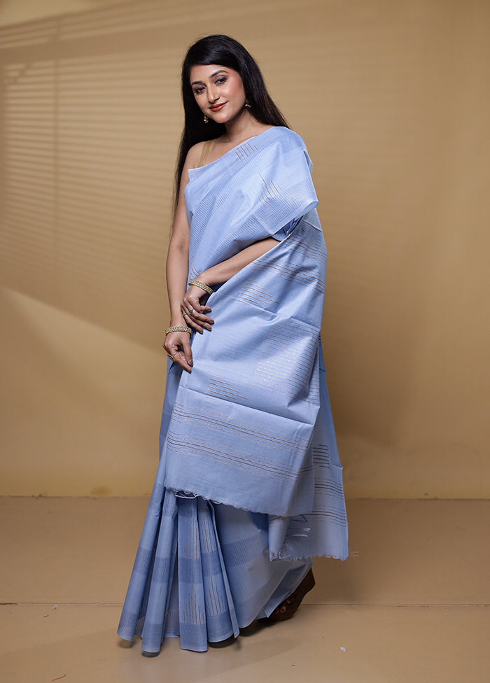 Blue Tussar Silk Saree With Blouse Piece