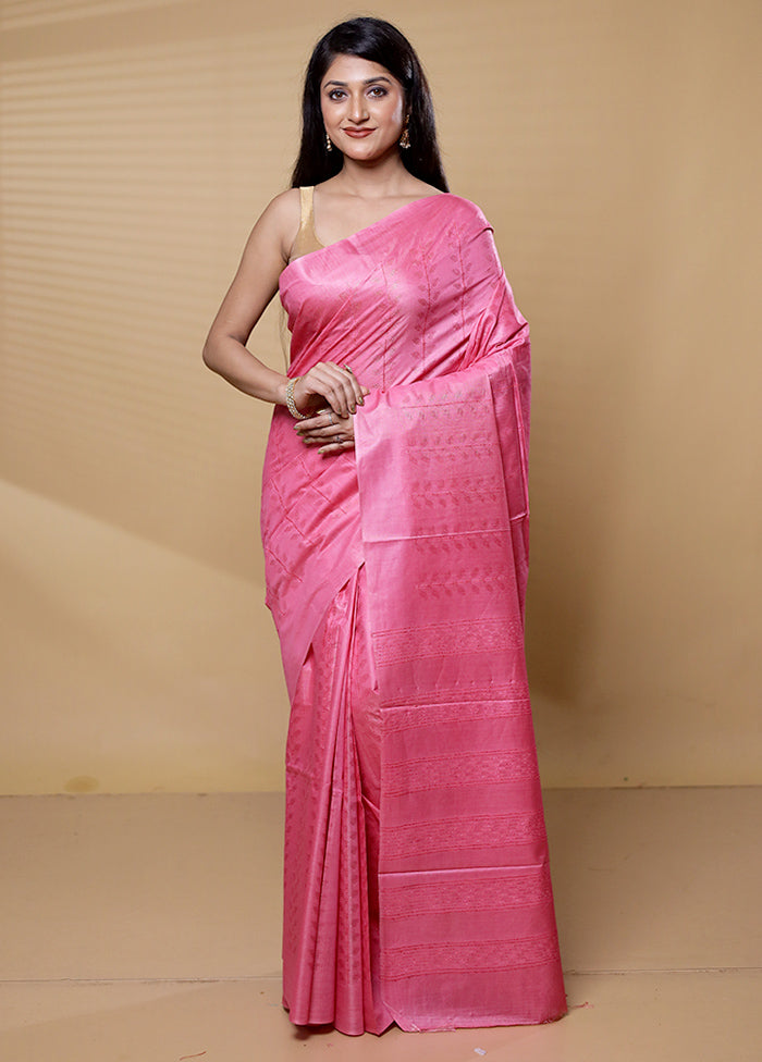 Pink Tussar Silk Saree With Blouse Piece