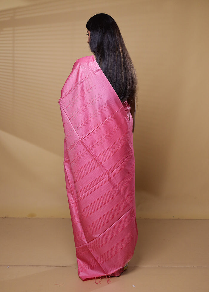 Pink Tussar Silk Saree With Blouse Piece