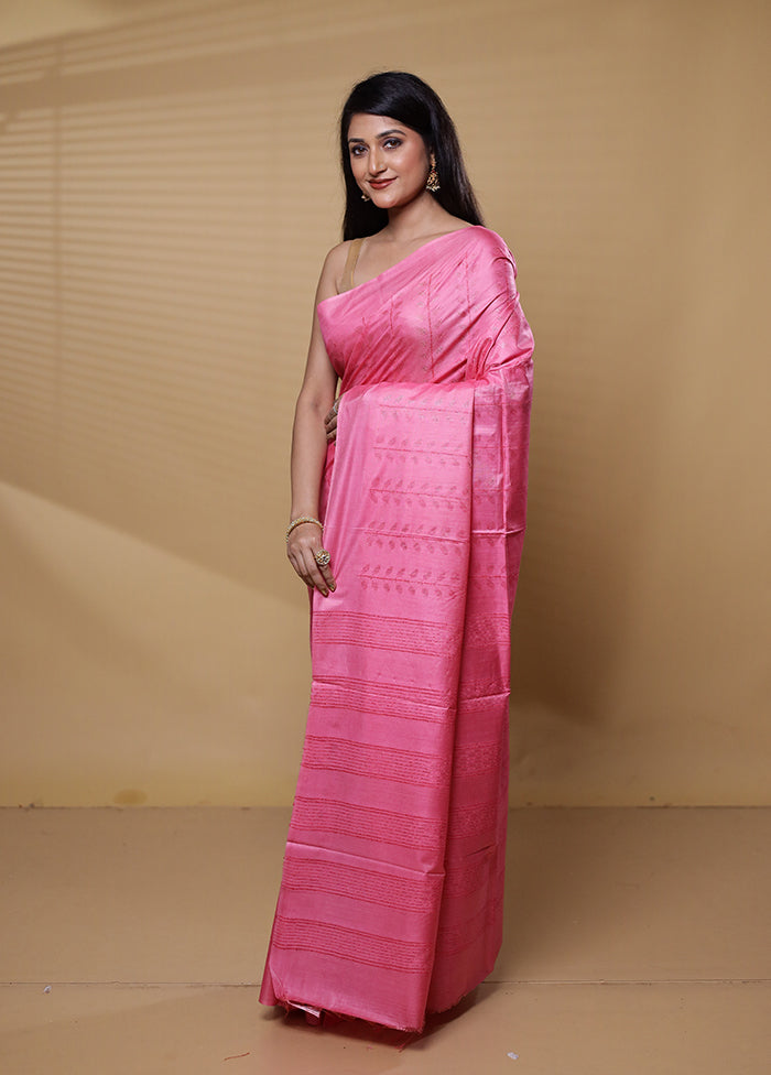 Pink Tussar Silk Saree With Blouse Piece