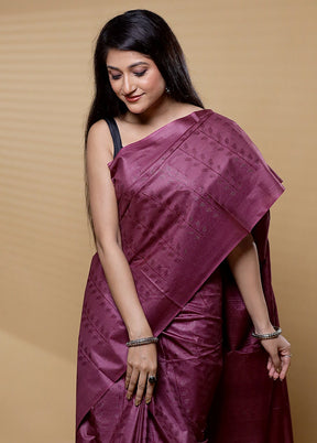 Purple Tussar Silk Saree With Blouse Piece