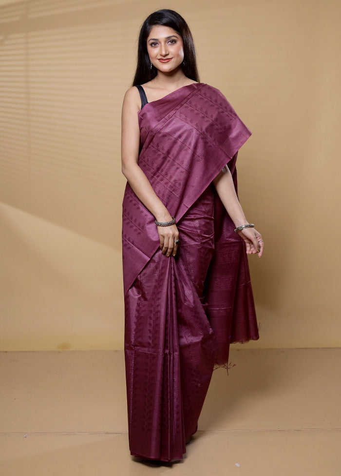 Purple Tussar Silk Saree With Blouse Piece