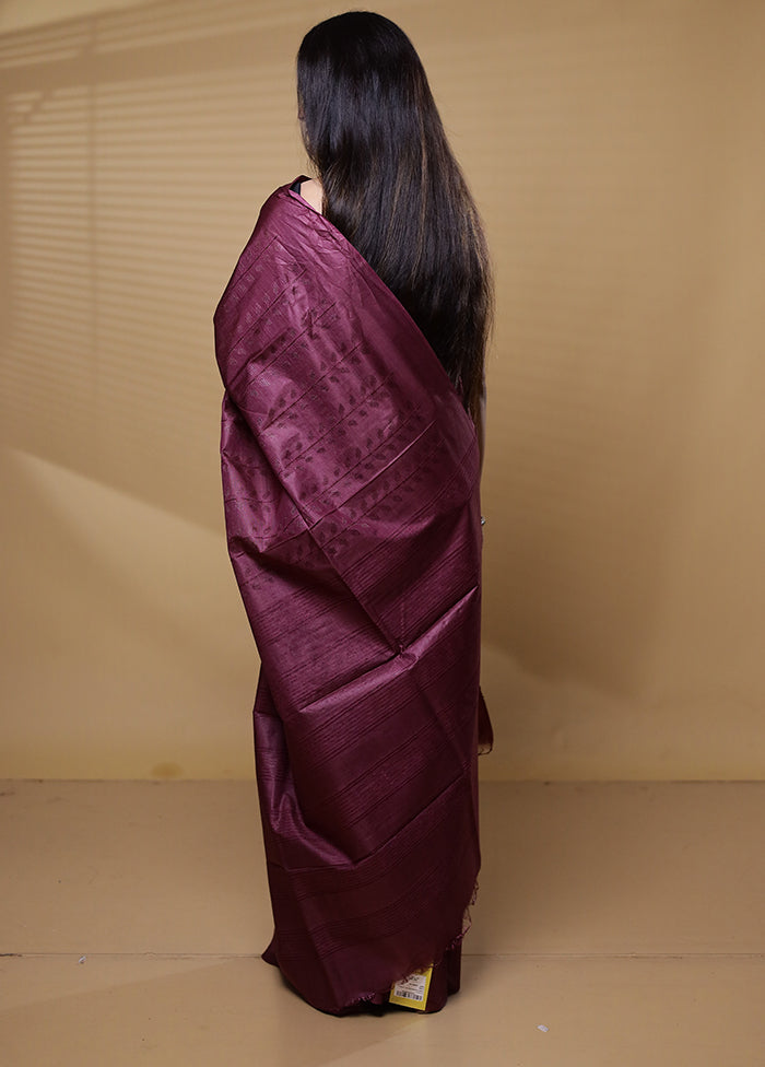 Purple Tussar Silk Saree With Blouse Piece