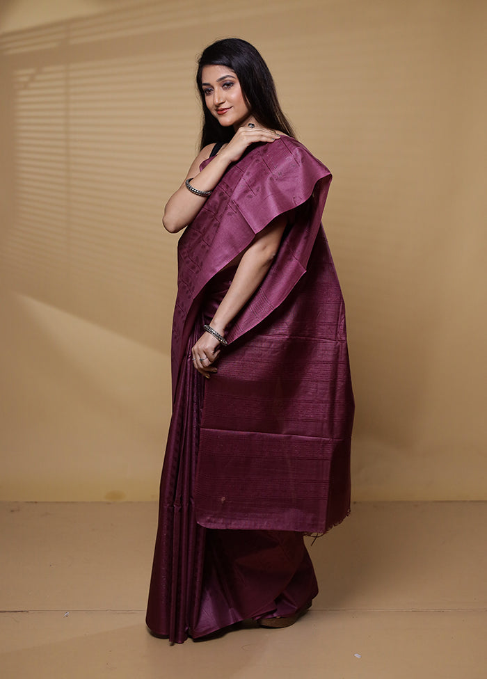 Purple Tussar Silk Saree With Blouse Piece