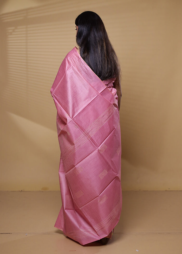 Pink Tussar Silk Saree With Blouse Piece