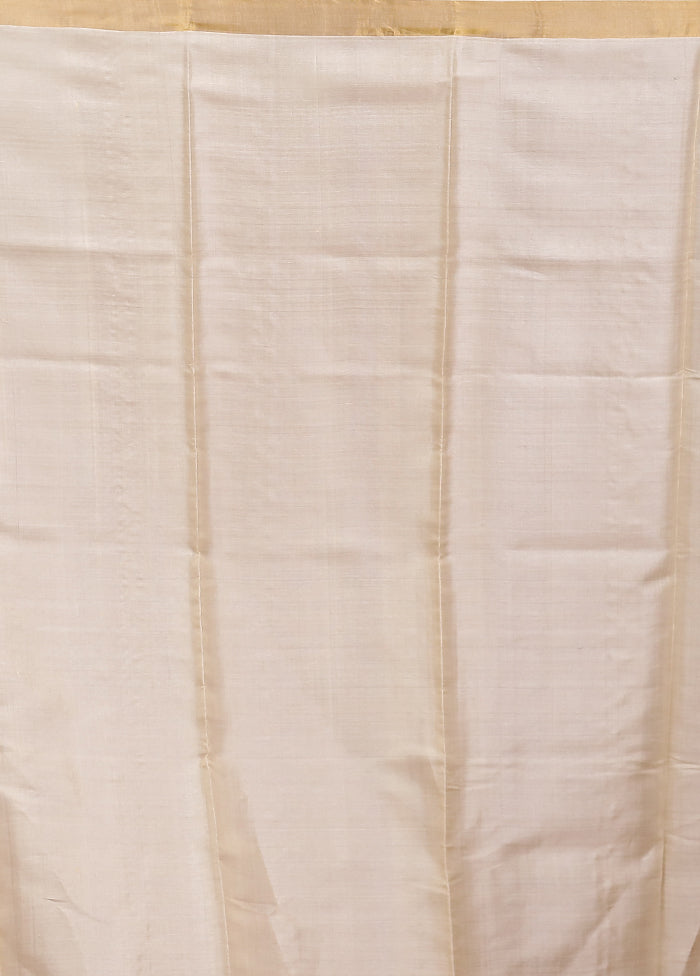 Cream Handloom Tussar Pure Silk Saree With Blouse Piece