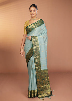 Green Dupion Silk Saree With Blouse Piece