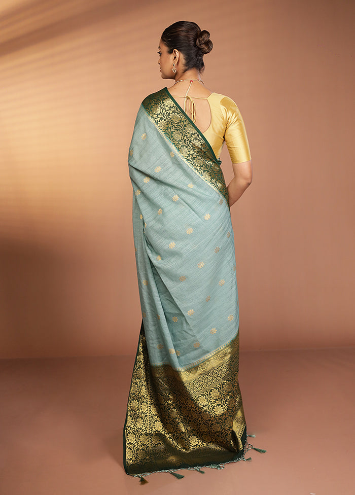 Green Dupion Silk Saree With Blouse Piece