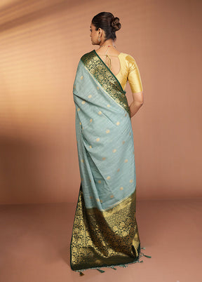 Green Dupion Silk Saree With Blouse Piece