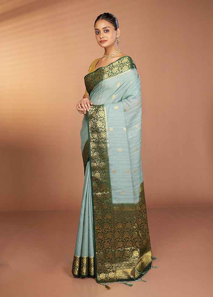 Green Dupion Silk Saree With Blouse Piece
