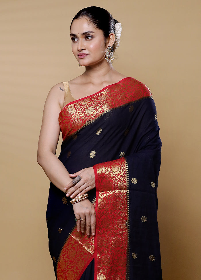 Blue Dupion Silk Saree With Blouse Piece