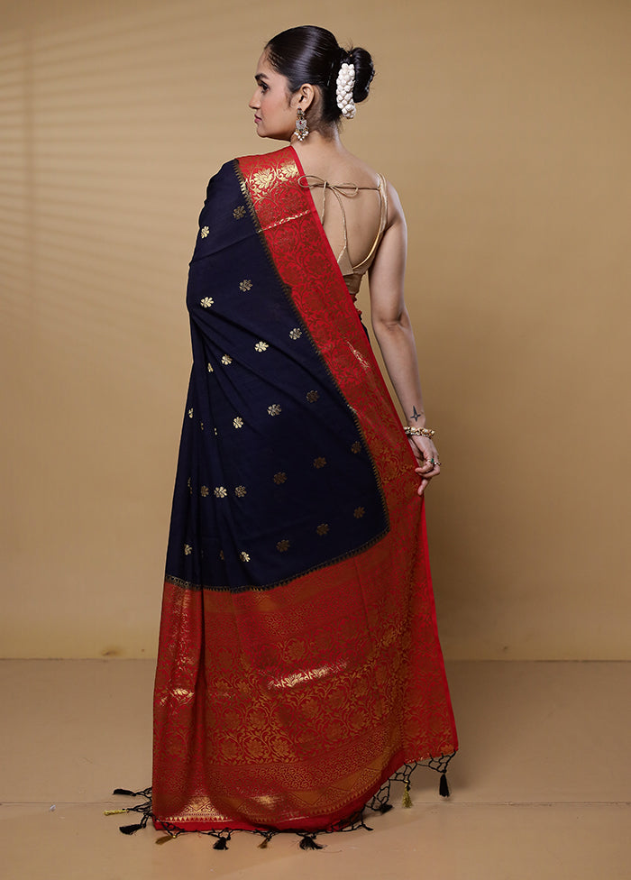 Blue Dupion Silk Saree With Blouse Piece