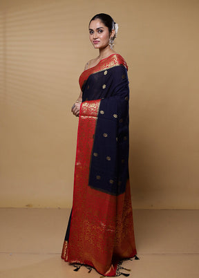 Blue Dupion Silk Saree With Blouse Piece