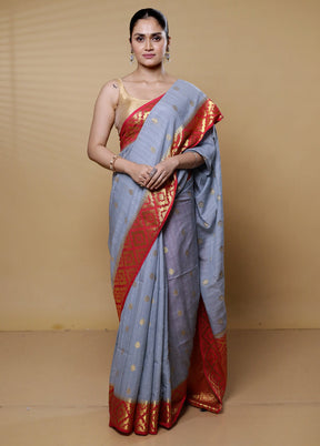 Grey Dupion Silk Saree With Blouse Piece