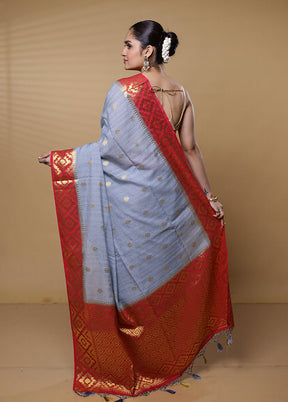 Grey Dupion Silk Saree With Blouse Piece