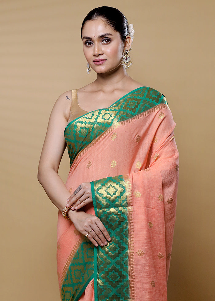 Peach Dupion Silk Saree With Blouse Piece