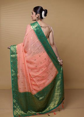 Peach Dupion Silk Saree With Blouse Piece